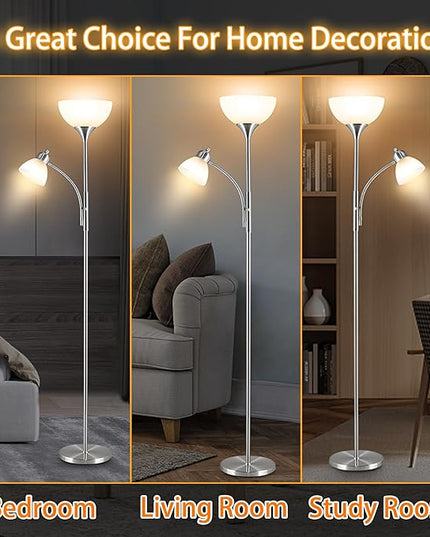 Floor Lamp, Dimmable Standing lamp, 3 Levels Dimmable Brightness, Included 9W and 5W LED Bulbs, Industrial Floor Lamp for Living Room, Bedroom, Office, Reading - LeafyLoom