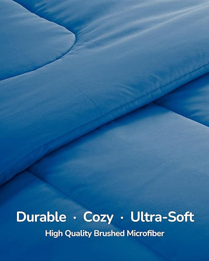 SLEEP ZONE Kids Twin Bedding Comforter Set - Super Cute & Soft Kids Bedding 5 Pieces Set with Comforter, Sheet, Pillowcase & Sham (Blue) - LeafyLoom