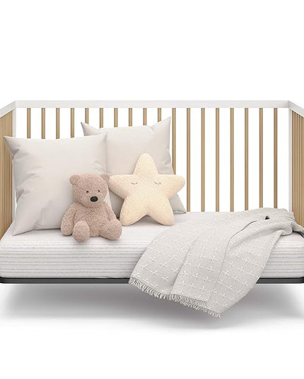 Graco Teddi 5-in-1 Convertible Crib (White with Driftwood) – GREENGUARD Gold Certified, Converts to Daybed, Toddler & Twin Bed with Headboard and Footboard, Adjustable Mattress Height - LeafyLoom