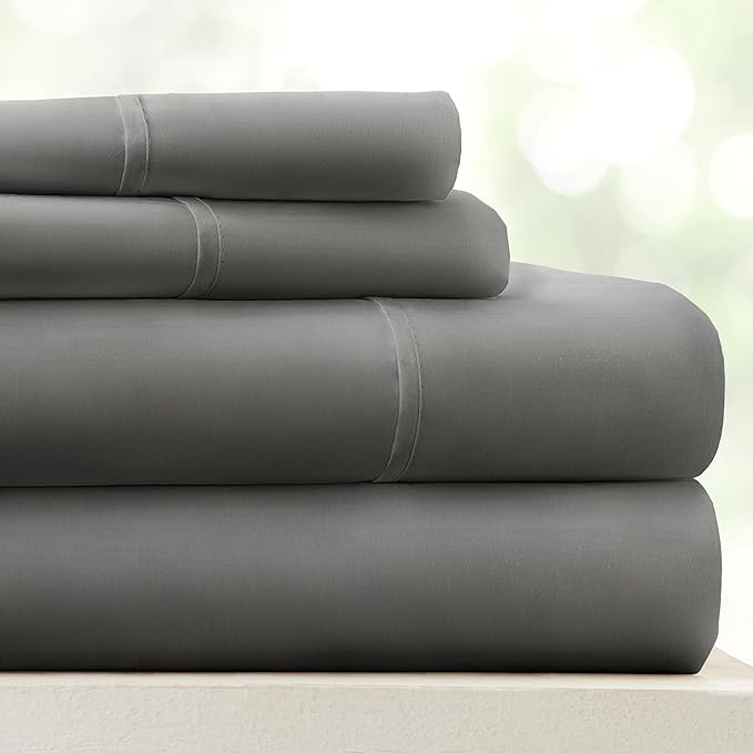 Linen Market Bed Sheets for Twin Size Bed (Gray) - Sleep Better Than Ever with These Soft and Cooling Twin Sheets - Deep Pocket Fits 16" Thick Beds - 3 Piece Twin Sheet Set - LeafyLoom
