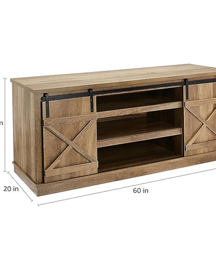 ROCKPOINT 60inch Entertainment TV Stand Media Console Industrial Cabinet, Dark Oak - LeafyLoom