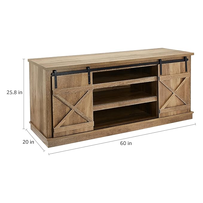 ROCKPOINT 60inch Entertainment TV Stand Media Console Industrial Cabinet, Dark Oak - LeafyLoom