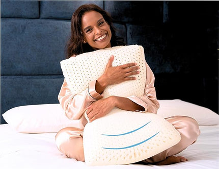 Talalay Natural Latex Foam Pillow DreamLogix - Standard Size Medium Soft Pillow for Sleeping, Side & Back Sleepers, Neck Pain Relief, 100% Cotton Cover (Medium Soft, Standard Size 24''x16''x6'') - LeafyLoom