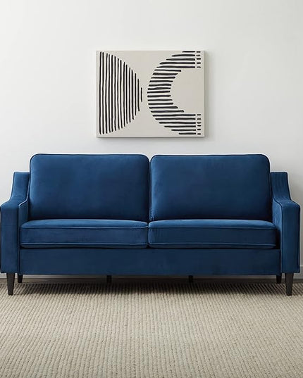 Edenbrook Jensen Upholstered Couch - Couches for Living Room – Blue Velvet Couch - Living Room Furniture - Small Couch - Seats Three - Scoop Arm Modern Couch - LeafyLoom
