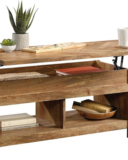 Sauder Cannery Bridge Lift Top Coffee Table, L: 43.15" x W: 19.45" x H: 19.02", Sindoori Mango finish - LeafyLoom