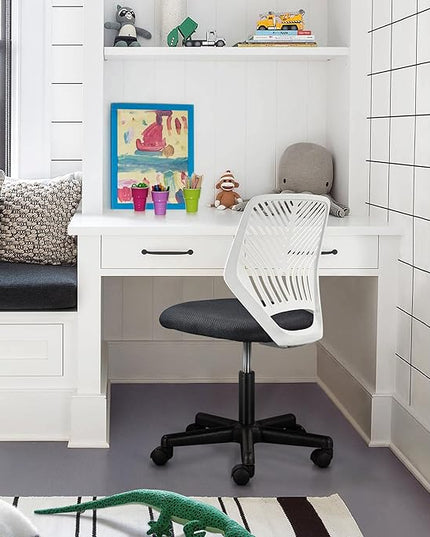 Yaheetech Students Cute Desk Chair Low-Back Armless Study Chair w/Lumbar Support Adjustable Swivel Chair in Home Bedroom School, Dark Gray - LeafyLoom