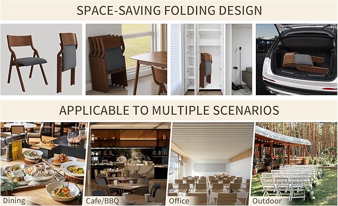 Ball & Cast Padded Folding Chairs 2 Pack,Solid Wood Frame,18" Seat Height,Space Saving,Easy to CarrySuitable for dining room, bedroom and outdoor, Dark gray - LeafyLoom