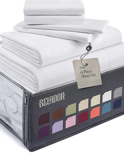 BELADOR Silky Soft Queen Sheet Set - 6 Piece White Bed Sheets for Queen Size Bed, Secure-Fit Deep Pocket Sheets with Elastic, Breathable Hotel Sheets & Pillowcase Set, Wrinkle Free Oeko-Tex Sheets - LeafyLoom
