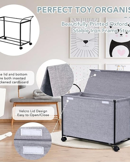 Toy Box Toy Storage - 72L Kids Toy Organizer with Wheels Toy Chest Storage Bins with Lids, Toy Boxes for Girls Boys, Stuffed Animals, Clothes, Bedroom, Living Room - LeafyLoom