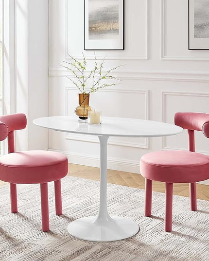 Modway Lippa 48" Mid-Century Modern Dining Table with Oval Top and Pedestal Base in White - LeafyLoom