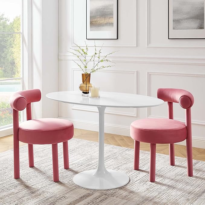 Modway Lippa 48" Mid-Century Modern Dining Table with Oval Top and Pedestal Base in White - LeafyLoom