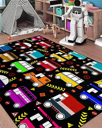 Car Play Mat Kids Rugs for Playroom Car Track Rug Kids Mat Construction Play Mat Car Play Rug Car Carpet for Kids Carpet for Bedroom Truck Rugs for Boys Room,Black 4'5''×6' - LeafyLoom