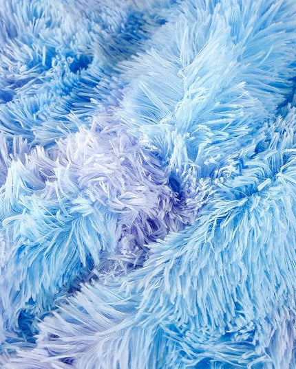 WINLIFE Shaggy Bedding Comforter Set Faux Fur Flannel Furry Comforter Microfiber Plush Comforter Sets Pastel Gradient Ombre Tie Dye MultiColor Bedding for Girls Adults (3Pcs, Queen, Purple Blue) - LeafyLoom