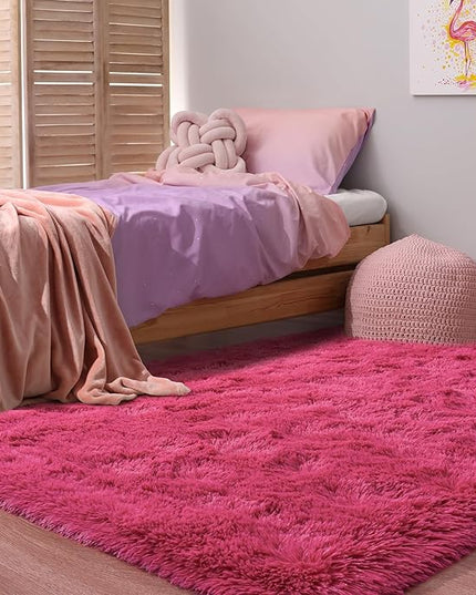 Softlife Rug for Living Room 5.3x7.6 Feet Area Rug for Bedroom Super Soft Shaggy Rugs for Kids Room Fluffy Fuzzy Carpets Long Plush Bedside Rug Nursery Christmas Home Decor for Boys Girls, Rose Red - LeafyLoom