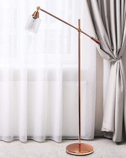 Elegant Designs LF1030-RGD Pivot Arm Glass Shade Floor Lamp, Rose Gold - LeafyLoom