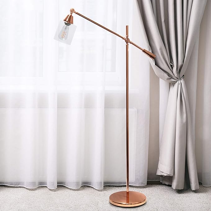 Elegant Designs LF1030-RGD Pivot Arm Glass Shade Floor Lamp, Rose Gold - LeafyLoom