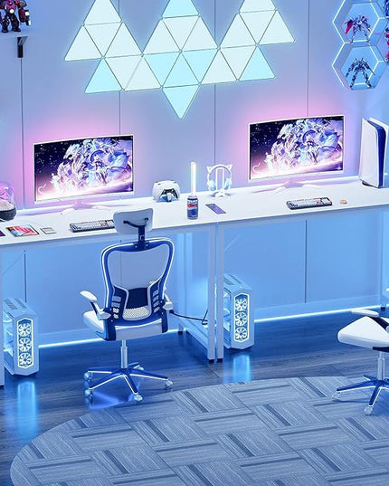 47 Inch Computer Desks with Power Outlets and USB Charging Ports, Modern Office Desk for Small Spaces, Sturdy Laptop PC Gaming Writing Table for Students, Pure White - LeafyLoom