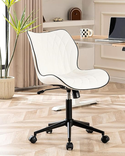 YOUNUOKE Office Desk Chair, Comfy Home Office Chairs, Small Comfortable Desk Chairs with Wheels, Armless PU Leather Chairs for Computer Conference, White - LeafyLoom