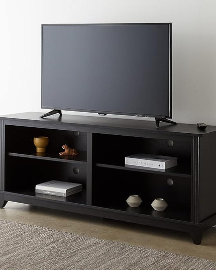 ROCKPOINT 58inch TV Stand Media Console for TV’s up to 65 Inches, Home Living Room Storage Console, Entertainment Center with 4 Open Storage Shelves, Modern TV Console Table (Black) - LeafyLoom