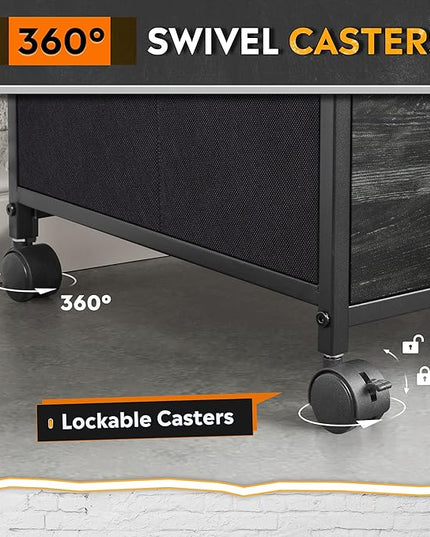DEVAISE 3 Drawer Mobile File Cabinet, Rolling Printer Stand with Open Storage Shelf, Fabric Lateral Filing Cabinet fits A4 or Letter Size for Home Office, Charcoal Black Wood Grain Print - LeafyLoom