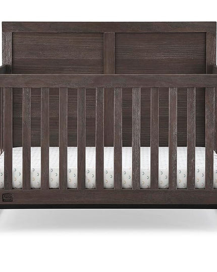 Simmons Kids Foundry 6-in-1 Convertible Baby Crib, Rustic Grey with Matte Black - LeafyLoom