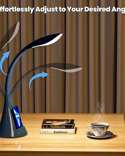 Modern Heavy Duty Bright LED Desk Lamp for Home Office, Wireless Charging, Touch Table Lamp, Adjustable Neck & Height, 5 Brightness Level, 3 Light Temps, 56 LEDs & 4 Years Lifespan (Gray) - LeafyLoom