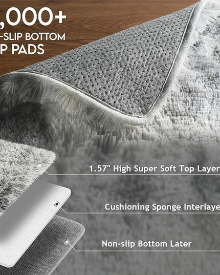 Ophanie Machine Washable Upgrade 8x10 Rugs for Living Room, Grey&White, Fluffy Shaggy Soft Area Rug, Non-Slip Indoor Floor Carpet for Bedroom, Kids Baby Boys Teen Dorm Home Decor Aesthetic, Nursery - LeafyLoom