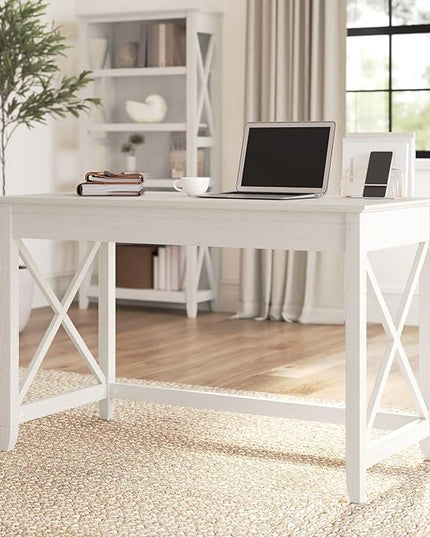 Bush Furniture Key West Writing Table for Home Office | Small Modern Farmhouse Desk, 48W, Linen White Oak - LeafyLoom