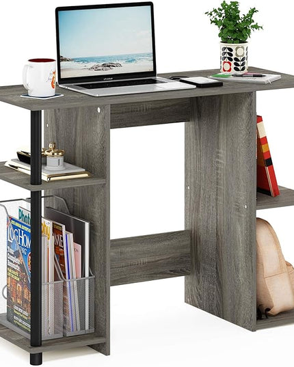 Furinno Jaya Computer Study Desk With Open Storage, French Oak Grey/Black - LeafyLoom