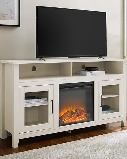 Walker Edison Durango Modern Farmhouse Glass Door Highboy Fireplace Stand for TVs up to 65 Inches, Grey Wash - LeafyLoom