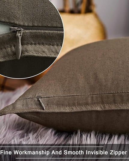 Jeanerlor Set of 2 20"x20" Pillowcase Cousion Cover Decor Cotton Linen with Unique Design to Embellish Balcony/Reception,(50 x 50cm), Khaki - LeafyLoom