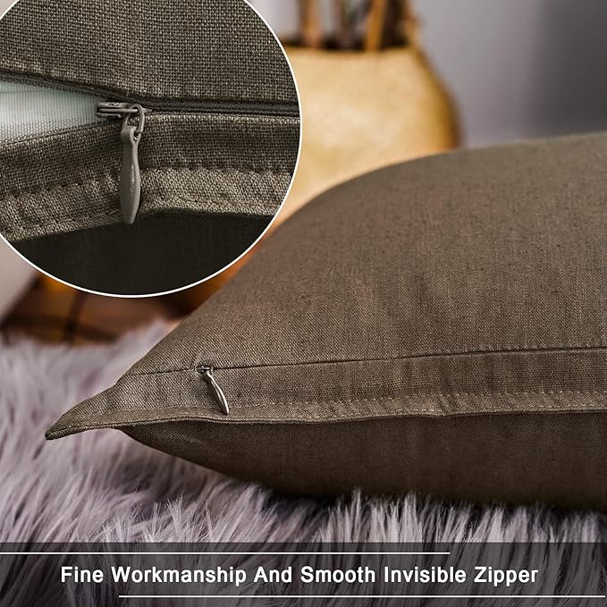 Jeanerlor Set of 2 20"x20" Pillowcase Cousion Cover Decor Cotton Linen with Unique Design to Embellish Balcony/Reception,(50 x 50cm), Khaki - LeafyLoom