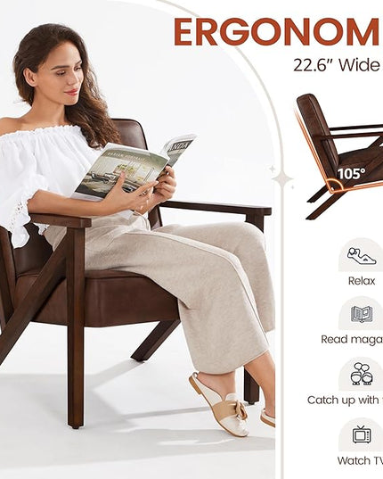 Yaheetech Accent Chair, Armchair with Strong Wood Frame, PU Leather Modern Retro Lounge Chair for Living Room/Lounge/Office/Reception Area, 2 Pieces, Dark Brown - LeafyLoom