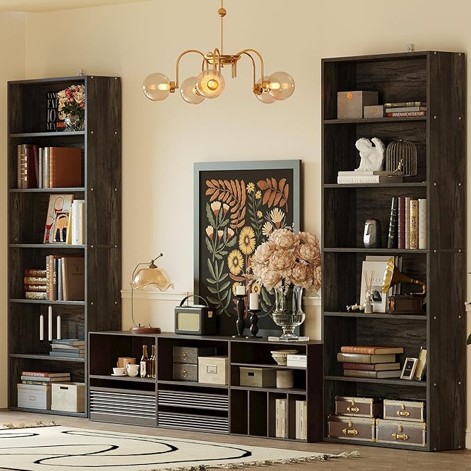 IRONCK Bookshelves and Bookcases Set of 2 Floor Standing 6 Tier Display Storage Shelves 70in Tall Bookcase Home Decor Furniture for Home Office, Living Room, Bed Room - LeafyLoom