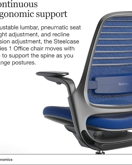 Steelcase Series 1 Office Chair - Ergonomic Work Chair with Wheels for Carpet - Helps Support Productivity - Weight-Activated Controls, Back Supports & Arm Support - Easy Assembly - Royal Blue - LeafyLoom