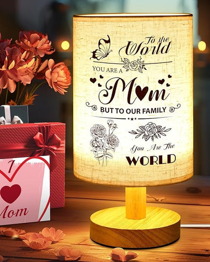 Linkax Mom Birthday Gifts, Fabric Lights Table Lamp Gifts for Mom from Daughter Son, Personalized Birthday Gifts for Mom Nightstand Lamp, Mother Day Thanksgiving Mom Gifts Bedside Lamp for Bedroom - LeafyLoom
