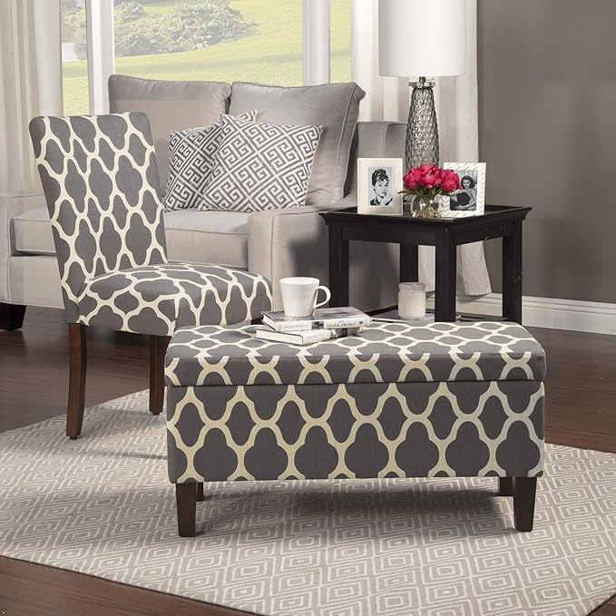 HomePop Parsons Classic Upholstered Accent Dining Chair, Set of 2, Grey and Cream Geometric - LeafyLoom