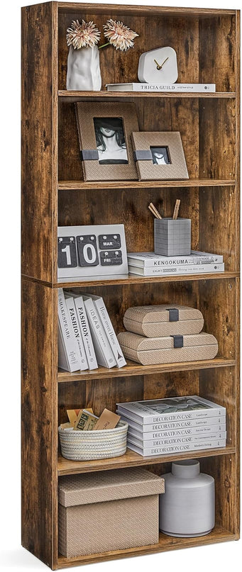 VASAGLE Bookshelf, 23.6 Inches Wide, 6-Tier Open Bookcase with Adjustable Storage Shelves, Floor Standing Unit, Rustic Brown ULBC166X01 - LeafyLoom
