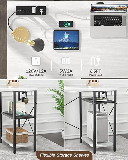Aheaplus L Shaped Desk with Outlet and USB Charging Ports, L-Shaped Desk with Storage Shelves Reversible Corner Computer Desk 2 Person Long Table with Monitor Stand Gaming Home Office Desk, White - LeafyLoom