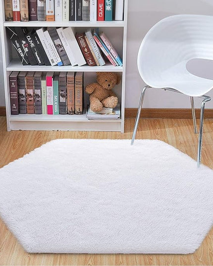 junovo Ultra Soft Rug for Nursery Children Room Baby Room Home Decor Dormitory Hexagon Carpet for Playhouse Princess Tent Kids Play Castle, Diameter 4.6 ft, White - LeafyLoom