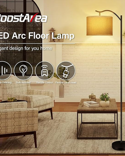 BoostArea Floor Lamp for Living Room,Arc Floor Lamp with Remote Control,Stepless Dimmable Brightness & Colors Temperature 2700k-6500k,Modern Standing Lamp for Bedroom Study Room Office,Jute - LeafyLoom