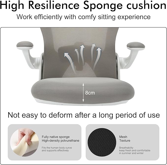 Ergonomic Office Chairs with Adjustable Lumbar Support,Mesh Desk Chair with Adjustable Arms and Wheels,Computer Desk Chair for Home Office Essentials（Headrests,White） - LeafyLoom
