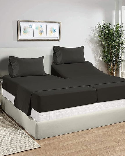 LANE LINEN Split King Sheets for Adjustable Beds, 1000 Thread Count Striped Sheets, 100% Egyptian Cotton, Sateen Weave, Cool Breathable & Soft, 5 Piece Set, 2 Fitted Fits Upto 16' Deep Pockets - Black - LeafyLoom