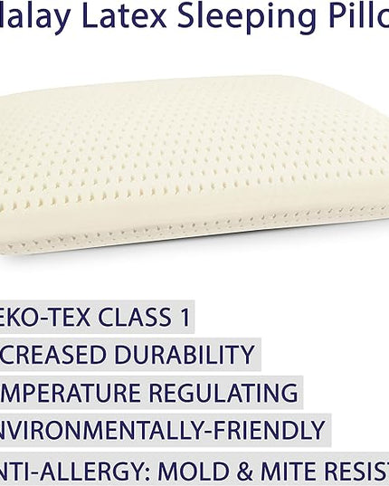 American Talalay Latex Medium Support Bed Pillow for Sleeping with Luxurious 100% Cotton Sateen, 400TC Cover, Standard High Profile – Made in USA - LeafyLoom