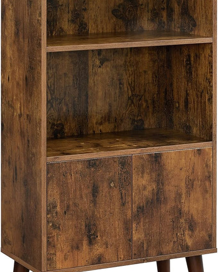 VASAGLE Bookcase, 2-Tier Retro Bookshelf with Doors, Storage Cabinet for Books, Photos, Decorations in Living Room, Office, Study, Mid-Century Style, Rustic Brown ULBC09BX - LeafyLoom