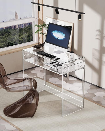 Acrylic Desk Laptop Study Table Home Office Console Table Entrance Table, 33.5'' x 15.7'' x 29.5'' (Clear) - LeafyLoom