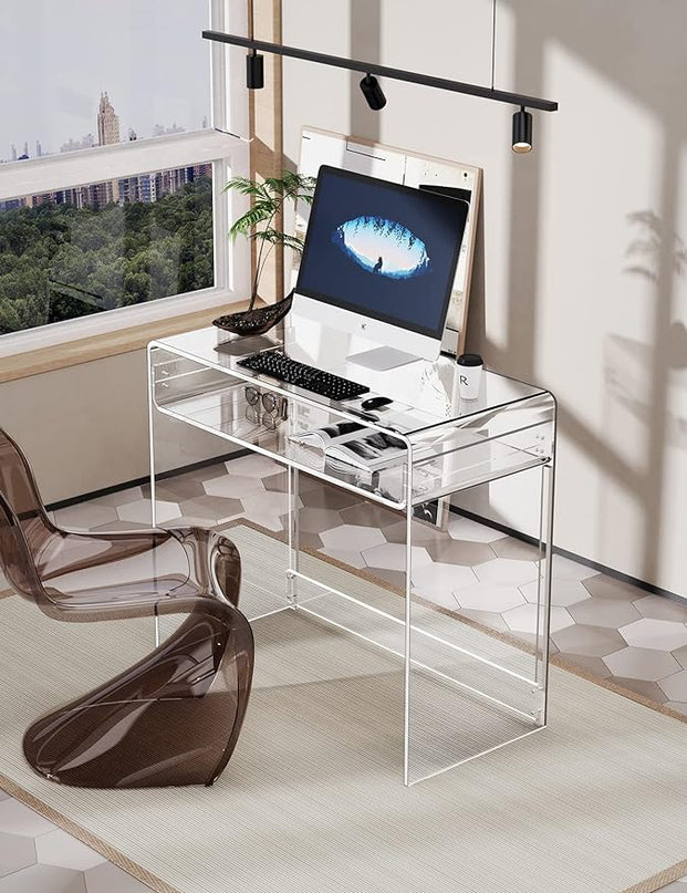 Acrylic Desk Laptop Study Table Home Office Console Table Entrance Table, 33.5'' x 15.7'' x 29.5'' (Clear) - LeafyLoom