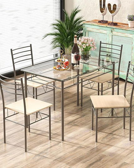 Tangkula Dining Table Set, Beige - LeafyLoom