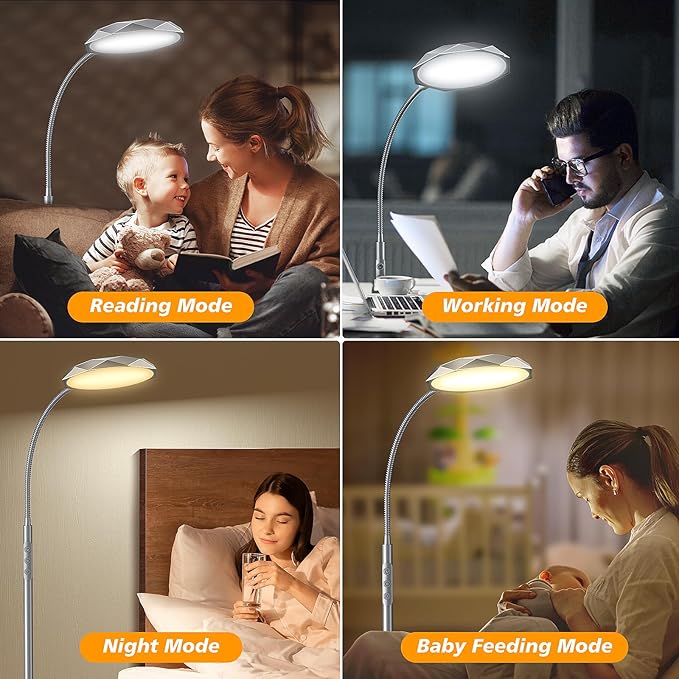 LED Floor Lamp, 18W Bright Floor Lamps for Living Room, Stepless Adjustable Colors & Brightness Standing Lamp with Timer, Remote & Touch Control, Eye Caring Reading Lights for Bedroom,Office - LeafyLoom