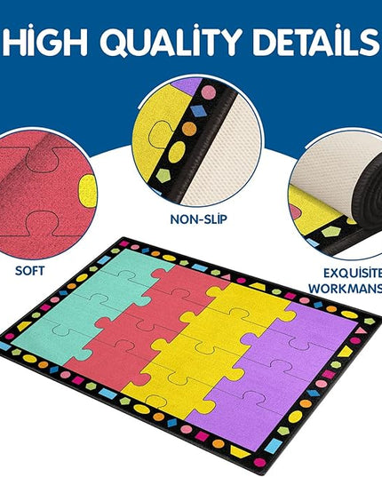 Booooom Jackson Classroom Rug Elementary Classroom Carpet 6'5"x8'5"Preschool Rugs Colorful Puzzle Seating Rug with Non-Slip Backing School Classroom Kid Rug (PzLaB-2620) - LeafyLoom